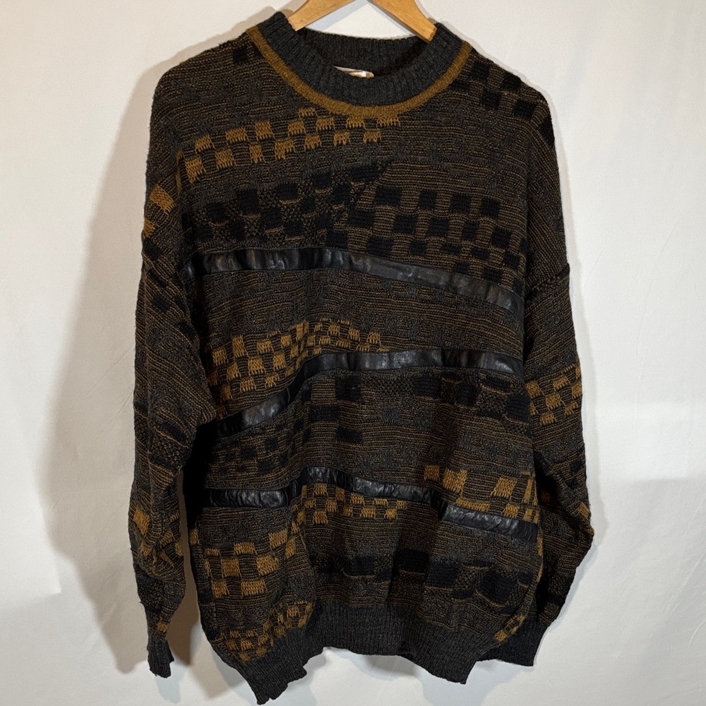 VINTAGE Pronto Uomo Black and Brown Checkered wool blend Crewneck Sweater
